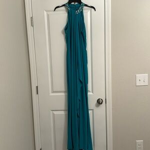 Evening dress teal color size 6 wore once for a wedding,